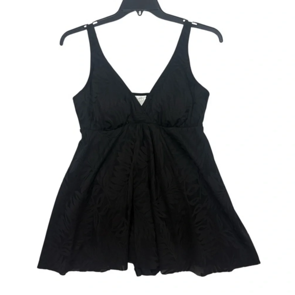Swim Solutions NWT Black V-Neck Flyaway Women's Tummy-Control Swim swimsuit 16 L - Picture 2 of 12